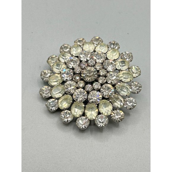 Vintage Signed Coro Clear Rhinestones Brooch Layered Sunburst Dimensional Pin - Picture 2 of 6